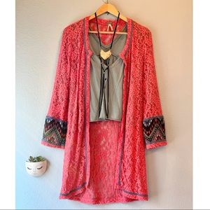 BKE Coral Lace Open Cardigan/ Duster